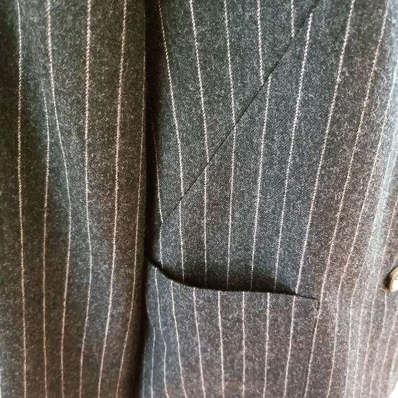 Vintage 100% Wool Blazer Jacket sz 16 Pinstripe Pockets Asphalt Gray - Picture 16 of 17